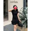 Vestido Feminino Manga Curta Gola Polo Preto Verão Novo Estilo Coreano Estilo Preppy Slim Simples Slim Saia Bolo