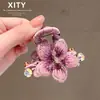 Pinza para el Cabello de Cristal con Flor Texturizada de Gama Alta para Mujer, Estilo Dulce y Elegante, Adecuada para Peinados Semirecogidos, Accesorio para el Cabello