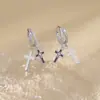 Pendientes de Moda Estilo Oscuro con Pedrería de Personalidad Única para Comercio Exterior Europeo y Americano, Clips para Orejas de Doble Capa con Cruz de Zirconia Negra para Hombres