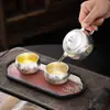 Juego de Té de Viaje de Plata Dorada - Una Tetera, Dos Tazas, Taza Portátil de Servicio Rápido, Juego de Té Kung Fu Estilo Chino Caja de Regalo para Personas Mayores