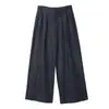 Calça Jeans Bie Holiday Plissada de Perna Larga para Mulheres, Caimento Solto, Caimento Confortável, Calça Casual Comprida