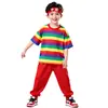 Conjunto de Ropa de Rendimiento a Rayas Arcoíris para Niños Camiseta de Manga Corta Falda Plisada Pantalones Largos Niños y Niñas Día del Niño Uniforme de Clase de Rendimiento Verano