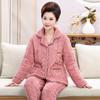 Pijama de Inverno Feminina Jaqueta de Três Camadas Acolchoada de Algodão com Veludo de Flor e Algodão Acolchoado Espessado Inverno Quente Meia-Idade e Idosa Roupa de Casa Conjunto