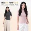 Camiseta de Manga Corta de Lana Tencel Clase A Otoño e Invierno para Mujer, Camiseta Básica de Cuello Medio Amigable con la Piel, Top Transpirable y Elegante para Mujer