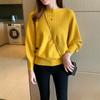Top de Mujer con Cuello de un Carácter Moda de Alta Gama Primavera y Otoño Reductor de Edad Color Sólido Manga de Murciélago Camisa de Punto con Manga Larga Holgado y Perezoso