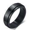 Anillo Rotatorio de Acero Inoxidable Grabado con Láser de Cruz Negro Minimalista para Hombre R-589