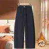 Calça de lã curva nova para mulheres de meia-idade, calças casuais grossas e forradas com fleece para outono e inverno para jovens mães