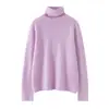 Novos estilos de outono e inverno: Camada base gola alta 100% cashmere puro, suéter de malha quente de cor sólida com mangas compridas para mulheres