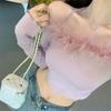 Tops de Chica Caliente 2024 Suéter de Mujer Diseño Pin Halter Hombro Descubierto Cuello de Piel Cintura Alta Manga Larga Suéter de Mujer