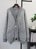 Cardigan de Punto con Lentejuelas y Flores Tridimensionales Estilo Coreano Suelto de Longitud Media Chaqueta Suéter para Mujer Otoño 2026