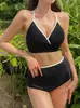 Bikini de dos piezas para mujer 2025, estilo nuevo, retro, simple, sin espalda, con amarre, para figura hot, de cintura alta, que oculta el abdomen, adelgazante