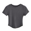 Camiseta de Manga Corta con Cuello Redondo y Bajo Curvo Estilo Europeo y Americano para Mujer, Verano Nuevo, Chica Caliente, Cintura Alta, Adelgazante, Top Básico Corto
