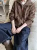 Suéter Cárdigan de Punto Retorcido para Mujer, Suelto, Suave, Tipo Cera, Color Maillard, Corto, Cuello Alto, Cremallera, Otoño e Invierno 2025