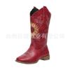 En stock comercio exterior Botas retro para mujer 2023 otoño e invierno Nuevas europeas y americanas Comercio exterior tacón grueso talla grande botas bordadas