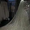 Velo Centelleante Cielo Estrellado Cuidadosamente Seleccionado, Vestido de Novia Principal con Cola Larga de Doble Capa Ultra Brillante, Tocado de Novia, Estilo Ultra de Hada