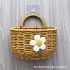 Cesta de Armazenamento Tecida de Rattan Sintético Prateleira de Armazenamento Decoração de Cozinha Banheiro Cesta de Parede para Flores Armazenamento Cesta de Lavar Cesta de Parede para Gengibre e Alho
