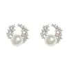 Pendientes de Zirconia y Perla de Diseño de Moda Coreana para Mujer, Pendientes de Aguja de Plata con Temperamento de Lujo Ligero, Pendientes Simples de Gama Alta al por Mayor