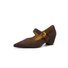 Zapatos de Hebilla Metálica Puntiagudos Estilo Coreano Boca Baja Gamuza de Oveja Tacón Oculto de 5cm Zapatos de Salón Talla 33/40