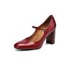 Não caia da textura dos sapatos Mary Jane de salto alto grossos de couro de vaca descascado 2025 primavera bico redondo sapatos com tira de fivela de couro feminino