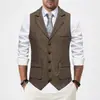 Novo Colete de Terno Masculino de Tweed Espinha de Peixe para Primavera e Outono, Comércio Exterior Amazon, com Gola Reversível Vintage e Detalhe de Corrente