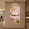 Pintura em Rolo Estilo Zen Chinês de Lótus, Pintura Decorativa de Lótus, Pintura de Parede para Boa Sorte, Adequada para Entrada de Casa, Sala de Estar, Corredor