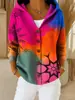 Cárdigan Sudadera con Capucha y Botones Estampado Floral Retro Transfronterizo Europeo y Americano para Mujer, Holgado, Casual, Manga Larga, Prenda Exterior