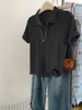 Camisa Polo Feminina Roxa de Alta Qualidade Estilo Coreano Verão Seda Gelada Manga Curta Top Simples Feminino A10822