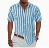Nova Moda Amazon camisa masculina listrada de manga curta com lapela camisa primavera e outono fonte da fábrica