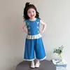 Conjunto Jeans Falso para Meninas 2026 Novas Roupas de Verão Infantil Estiloso Leve de Verão Colete Sem Mangas para Bebê Conjunto de Duas Peças