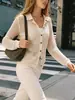 Cárdigan de punto calado con cuello, transpirable y elegante, de punto calado, con botones, ropa exterior casual, nuevo modelo Otoño 2026