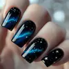 Unhas Usáveis Céu Estrelado Galáxia Azul e Preto 24 Peças Moda Europeia e Americana Unhas Postiças