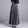 Moda Femenina Versátil Nueva Otoño/Invierno 2026 Falda de Lana a Cuadros de Cintura Alta Línea A Larga Falda Acampanada Falda Paraguas