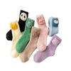 Meias Femininas Amazon Transfronteiriças Sem Pelos Coral Fleece Estéreo Desenho Animado Cano Médio ns Quentes Forradas com Lã para Casa Dormir