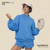 Sudadera de otoño e invierno para mujer, cuello medio alto, peso pesado de 350 g, forro polar, marca de tendencia estilo americano, corte holgado, hombros caídos, sudadera de cuello alto pequeño para mujer