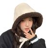 Chapéu de pescador de pelúcia simples de cordeiro estilo japonês para mulheres, outono e inverno, rosto pequeno, forrado de lã espessada, casual, chapéu de bacia, proteção para orelhas quentes