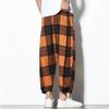 Calça Harem Masculina Casual de Algodão e Linho Respirável Fina Estilo Chinês Verão 2024 Calças Masculinas Xadrez Nove Pontos