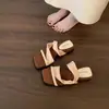 Sandalias de cuña de nicho, Sandalias de punta abierta, Zapatos de mujer, Ropa exterior de verano, Pantuflas de tacón alto con punta cuadrada, Zapatos romanos de playa de diseño