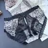 40-65kg 3854 # Correndo em Direção ao Amor~Estampa de Leopardo Juvenil Renda de Tela Sexy Cintura Baixa Roupa Íntima Feminina