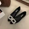 Zapatos Planos de Punta Fina Estilo Francés para Mujer 2024 Nuevos de Otoño Poco Profundos Versátiles Hebilla Cuadrada con Pedrería Zapatos Planos Elegantes