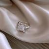 Anillo de Meteorito de Plata S925 Versión Coreana para Mujer, Anillo Abierto de Zirconia Brillante de Temperamento de Moda Retro, Anillo de Dedo Índice Hip-Hop Moderno