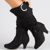Siempre en stock en sitios de comercio electrónico independientes, comercio exterior AliExpress WISH, zapatos de mujer europeos y americanos, botas de mujer, hebilla de cinturón, talla grande 40-43