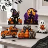 Adornos de escritorio de madera con temática de Halloween lindos y transfronterizos, con forma de calabaza, para repisa de ventana del hogar y decoraciones navideñas