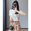 Estilo Simples ~ Lyocell Artesanato 14 Agulhas Emagrecedor Gola Redonda Manga Curta Camiseta de Tricô para Mulheres Verão Novo L0603S