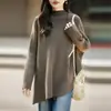Suéter Tricotado de Lã 100% Gola Alta Estilo Casual para Mulheres, Suéter Tipo Capa Manga Morcego Solto para Outono e Inverno, Versátil Top de Caxemira