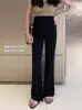 Pantalones de Maternidad Plegables de Tiro Bajo Micro-Campana Verano Delgados Canalé Vertical Elásticos de Longitud Completa Acampanados Para Embarazo y Postparto Dos