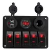 Enchufe de alimentación con voltímetro y USB para vehículos modificados, autocaravanas, coches, yates, panel combinado de 5 y 6 posiciones con interruptor basculante