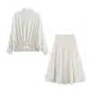 Atacado de Roupas Femininas Transfronteiriças 2026 Novo Moda Poá Gravata Borboleta Camisa Top + Conjunto de Saia Midi