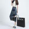 Saia Traseira Split Denim Feminina Primavera e Verão 2024 Nova Saia Emagrecedora Cintura Alta A- Line Hip Mid-Length Saia