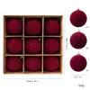 Novo produto transfronteiriço: Conjunto de 9 bolas de Natal aveludadas, decorações para casa, pingentes requintados para shoppings, enfeites de bola de Natal DIY