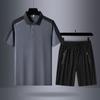 Traje deportivo de tres piezas de seda helada para hombre de mediana edad y ancianos, pantalones casuales de secado rápido de temporada, camisa polo de manga corta, ropa para hombre